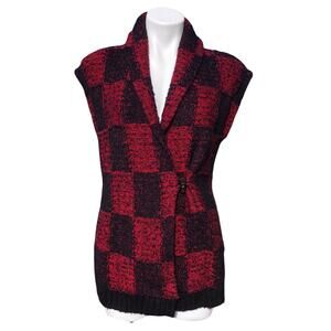 American Living Buffalo plaid knit sleeveless vest cardigan toggle closure small